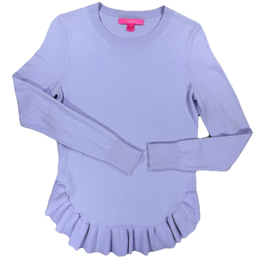 Lilly Pulitzer Sweater Women's Extra Small Purple Ruffled Hem Cashmere Blend